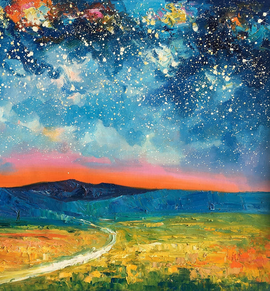 Heavy Texture Painting, Starry Night Sky Painting, Landscape Painting, Custom Large Canvas Art