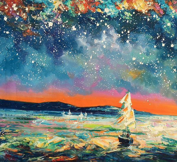 Modern Abstract Art, Oil Painting, Starry Night Sky, Landscape Painting, Bedroom Wall Art