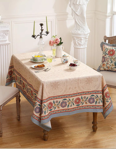 Modern Tablecloth, Flower Farmhouse Table Cover, Rectangle Tablecloth Ideas for Dining Table, Square Linen Tablecloth for Coffee Table-artworkcanvas