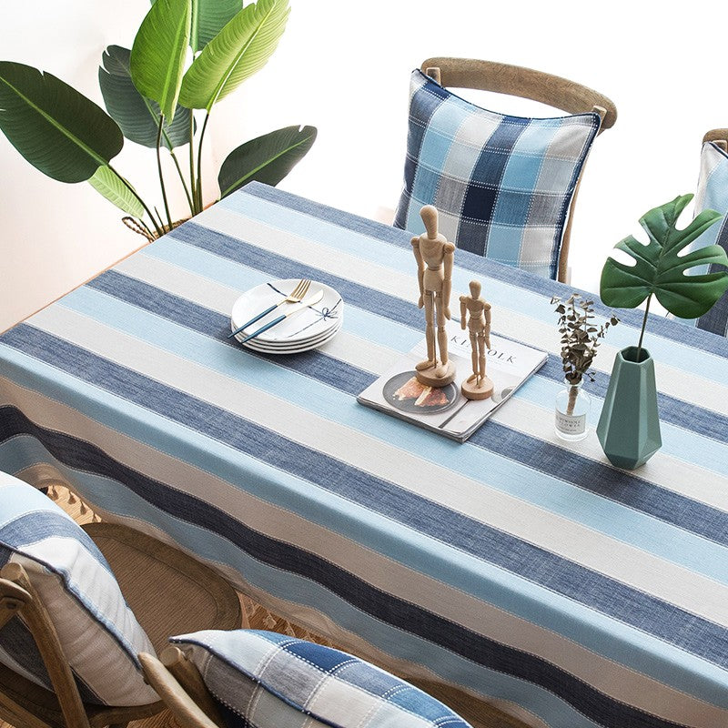 Rectangular Table Covers for Coffee Table, Blue Stripe Rectangular Tablecloth for Oval Table, Cotton and Linen Tablecloths, Modern Table Cloths for Dining Room-artworkcanvas