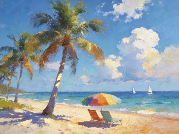Tropical Coastal Charm, Buy Painting Online, Seashore Beach Paintings, Small Oil Paintings, Original Landscape Paintings, Hand Painted Canvas Art, Heavy Texture Artwork-artworkcanvas