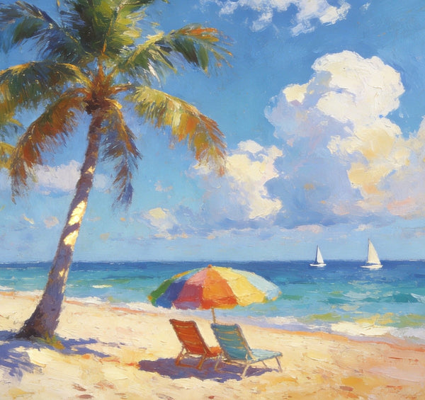 Tropical Coastal Charm, Buy Painting Online, Seashore Beach Paintings, Small Oil Paintings, Original Landscape Paintings, Hand Painted Canvas Art, Heavy Texture Artwork-artworkcanvas