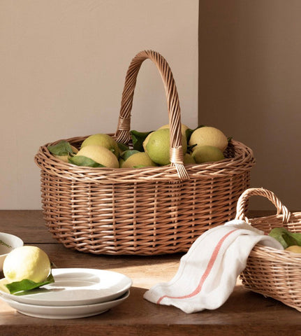 Lovely Willow Weaving Baskets for Vegetable, Large Picnic Food Basket with Handle, Natural Hand-woven Wicker Storage Basket, Natural Fruit Basket, Kitchen Storage Baskets-artworkcanvas