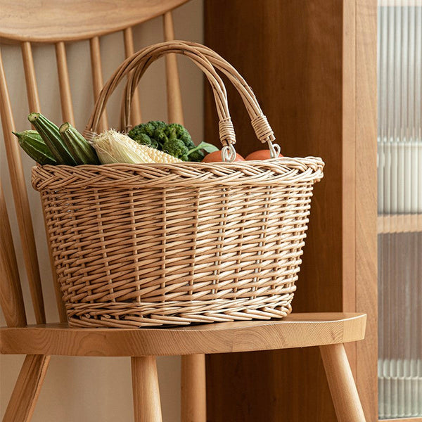 Kitchen Storage Baskets, Small Picnic Food Basket with Handle, Natural Hand-woven Wicker Storage Basket, Willow Weaving Baskets for Vegetable, Natural Fruit Basket