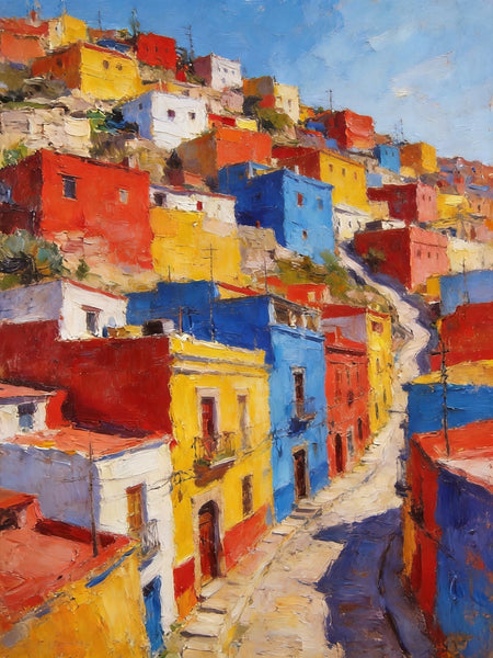 Guanajuato's Luminous Color Town, Original Wall Art Paintings, Hand Painted Canvas Wall Art, Heavy Texture Artwork, Small Oil Paintings-artworkcanvas