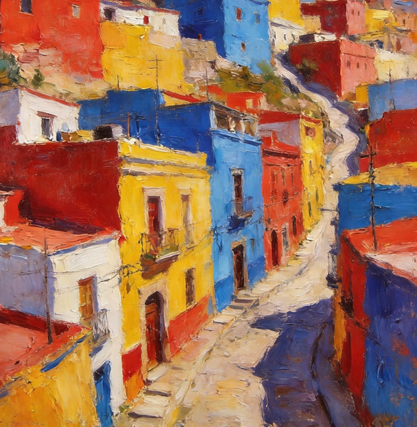 Guanajuato's Luminous Color Town, Original Wall Art Paintings, Hand Painted Canvas Wall Art, Heavy Texture Artwork, Small Oil Paintings-artworkcanvas