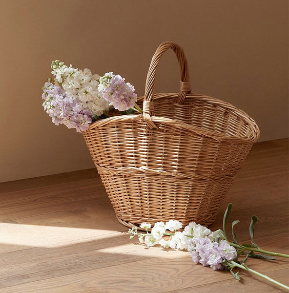 Willow Weaving Baskets with Handle, Large Picnic Food Basket with Handle, Natural Hand-woven Wicker Storage Basket, Natural Fruit Baskets, Kitchen Storage Baskets-artworkcanvas