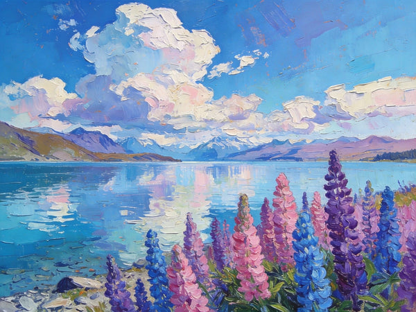 Lake Serenity in New Zealand's South, Original Oil Paintings, Palette Knife Oil Paintings, Small Landscape Paintings on Canvas, Original Landscape Paintings, Hand Painted Canvas Art-artworkcanvas