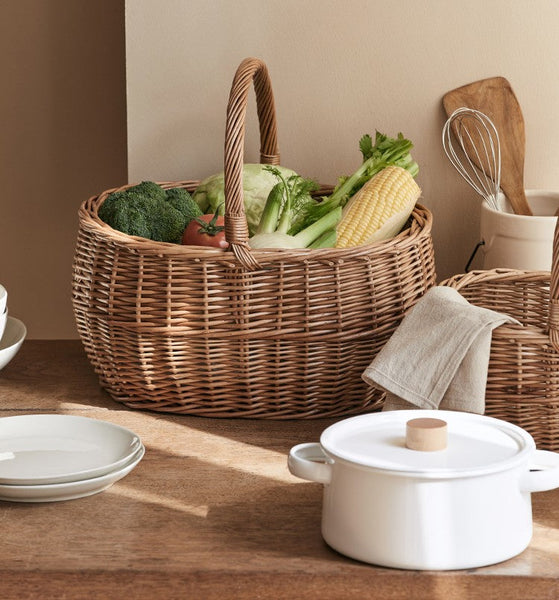 Large Picnic Food Basket with Handle, Natural Hand-woven Wicker Storage Basket, Willow Weaving Baskets for Vegetable, Natural Fruit Basket, Kitchen Storage Baskets-artworkcanvas