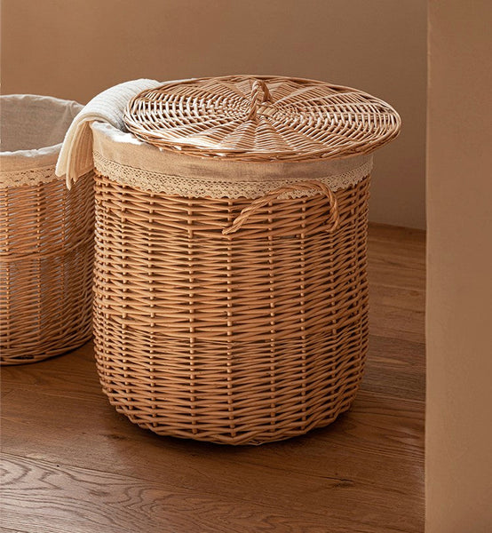 Hand-woven Wicker Storage Basket for Clothes, Large Round Storage Basket for Clothes, Willow Weaving Baskets for Clothes, Extra Large Kitchen Storage Baskets