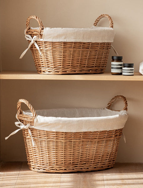 Large Kitchen Round Storage Baskets, Large Food Storage Basket with Handle, Natural Hand-woven Wicker Storage Basket for Clothes, Willow Weaving Baskets for Toys-artworkcanvas