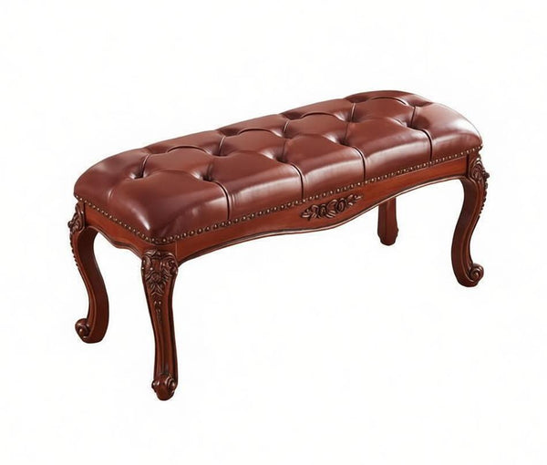Dressing Table Stool, Rubber Wood Footstool, Vintage Chestnut Brown Leather Stool, Genuine Leather Solid Wood Entry Bench, Farmhouse Entryway Bench, Leather Lounge Chair Modern-artworkcanvas