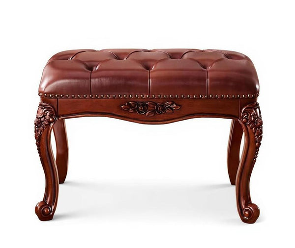 Dressing Table Stool, Rubber Wood Footstool, Vintage Chestnut Brown Leather Stool, Genuine Leather Solid Wood Entry Bench, Farmhouse Entryway Bench, Leather Lounge Chair Modern-artworkcanvas