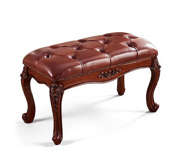 Dressing Table Stool, Rubber Wood Footstool, Vintage Chestnut Brown Leather Stool, Genuine Leather Solid Wood Entry Bench, Farmhouse Entryway Bench, Leather Lounge Chair Modern-artworkcanvas