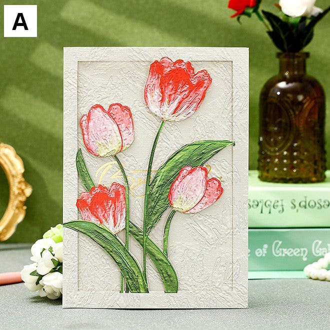 Creative Birthday Greeting Card, Tulip Flower Greeting Cards, Beautiful Greeting Cards to Friends, Original Handmade Greeting Cards-artworkcanvas