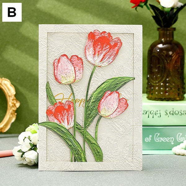 Creative Birthday Greeting Card, Tulip Flower Greeting Cards, Beautiful Greeting Cards to Friends, Original Handmade Greeting Cards-artworkcanvas