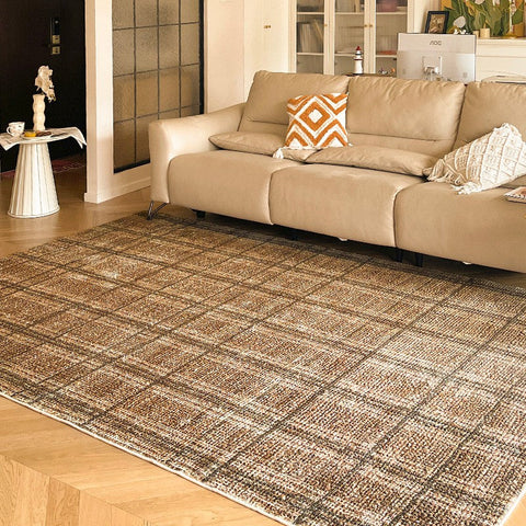 Geometric Modern Rugs for Dining Room, Dining Room Floor Carpets, Mid Century Modern Living Room Rugs, Brown Contemporary Area Rugs for Bedroom-artworkcanvas