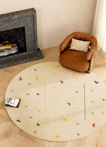 Geometric Modern Rug Ideas for Living Room, Circular Modern Rugs for Bathroom, Modern Rugs for Children's Room, Abstract Contemporary Round Rugs for Dining Room-artworkcanvas