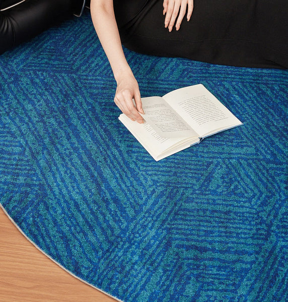 Geometric Round Rugs for Dining Room, Blue Contemporary Modern Rugs, Mid Century Round Modern Rugs under Chairs, Bedroom Abstract Modern Area Rugs