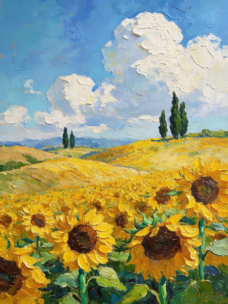 Dreamy Provence Sunflower Scenery, Original Landscape Artwork, Small Oil Paintings, Small Paintings for Dining Room, Hand Painted Wall Art Paintings, Heavy Texture Canvas Art-artworkcanvas