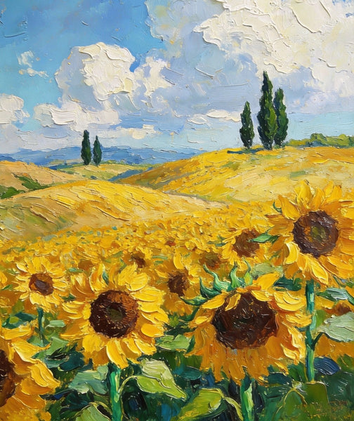 Dreamy Provence Sunflower Scenery, Original Landscape Artwork, Small Oil Paintings, Small Paintings for Dining Room, Hand Painted Wall Art Paintings, Heavy Texture Canvas Art-artworkcanvas