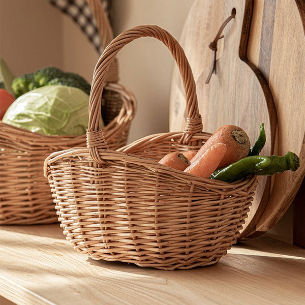 Natural Hand-woven Wicker Storage Basket, Large Picnic Food Basket with Handle, Lovely Willow Weaving Baskets for Vegetable, Natural Fruit Basket, Kitchen Storage Baskets-artworkcanvas