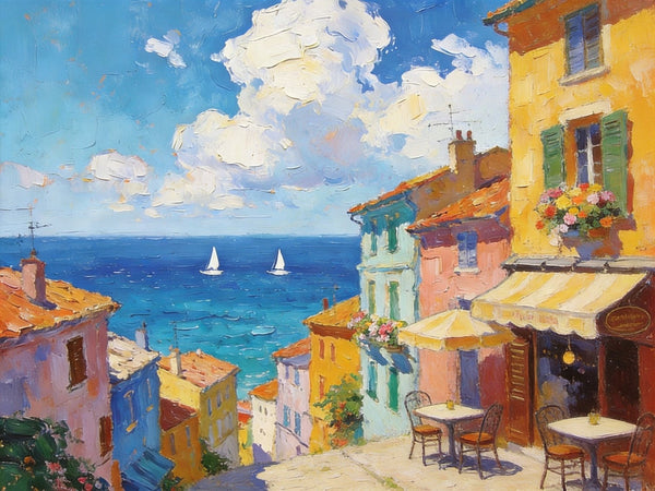 Landscape Canvas Paintings, Beach Town Tranquil Scenery, Hand Painted Canvas Art, Small Oil Paintings, Small Wall Art Paintings, Original Canvas Paintings