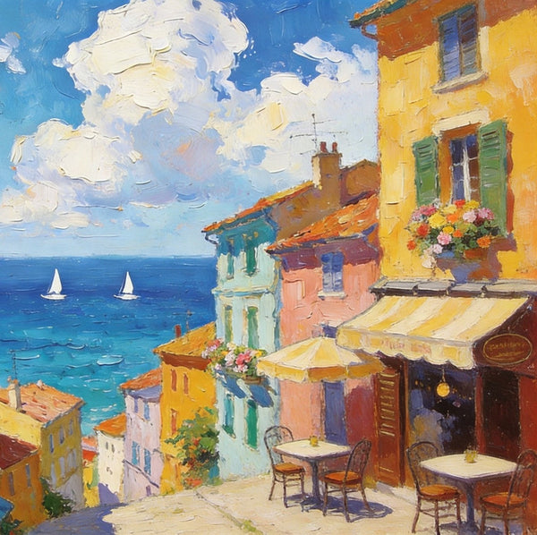Landscape Canvas Paintings, Beach Town Tranquil Scenery, Hand Painted Canvas Art, Small Oil Paintings, Small Wall Art Paintings, Original Canvas Paintings