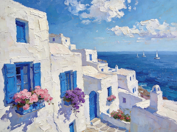 Original Oil Paintings, Azure Waves and White Washes, Aegean Blue Sea, Small Landscape Paintings on Canvas, Palette Knife Oil Paintings, Landscape Canvas Paintings, Hand Painted Canvas Art-artworkcanvas