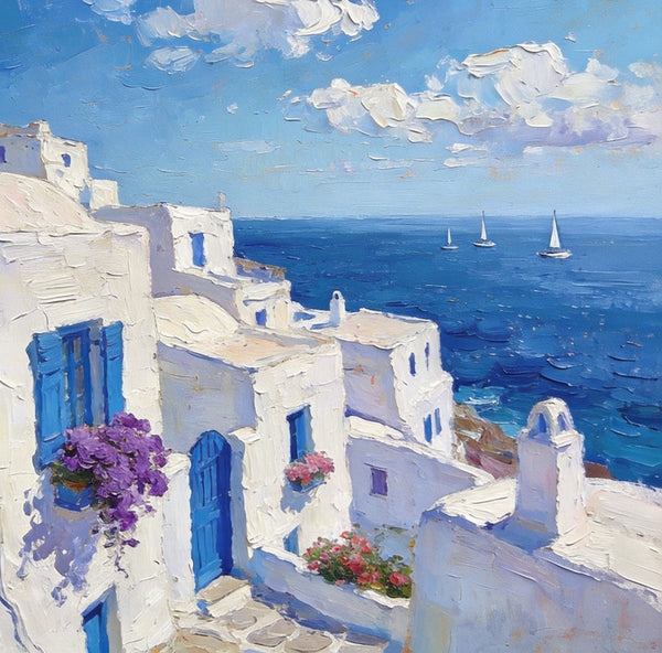 Original Oil Paintings, Azure Waves and White Washes, Aegean Blue Sea, Small Landscape Paintings on Canvas, Palette Knife Oil Paintings, Landscape Canvas Paintings, Hand Painted Canvas Art-artworkcanvas