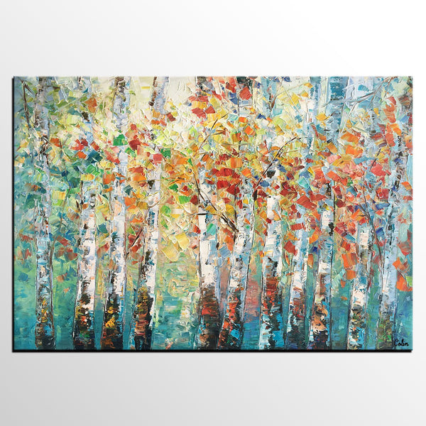 Canvas Art Painting, Large Wall Art, Summer Birch Tree Painting, Custom Extra Large Oil Painting