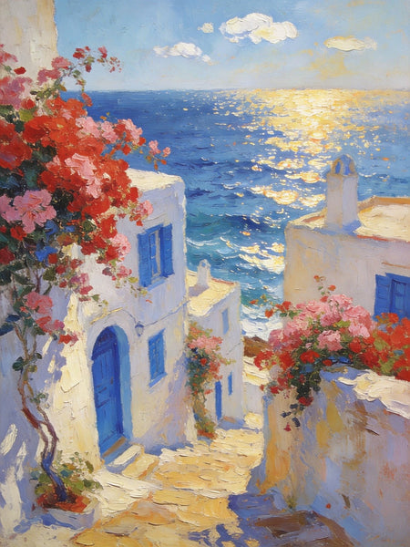 Original Wall Art Paintings, Aegean Serenity, Seashore Paintings, Heavy Texture Artwork, Canvas Paintings for Living Room, Small Oil Paintings, Hand Painted Canvas Wall Art-artworkcanvas