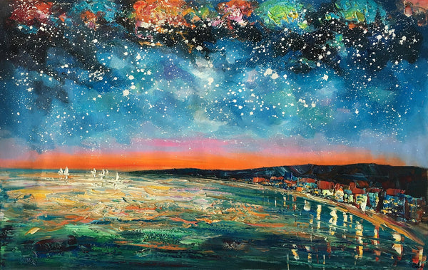 Landscape Painting, Starry Night Oil Painting, Original Wall Art, Custom Large Canvas Art