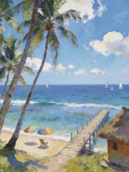 Heavy Texture Artwork, Palm Trees on the Beach, Seashore Paintings, Canvas Paintings for Bedroom, Original Landscape Paintings, Small Oil Paintings, Hand Painted Canvas Wall Art-artworkcanvas
