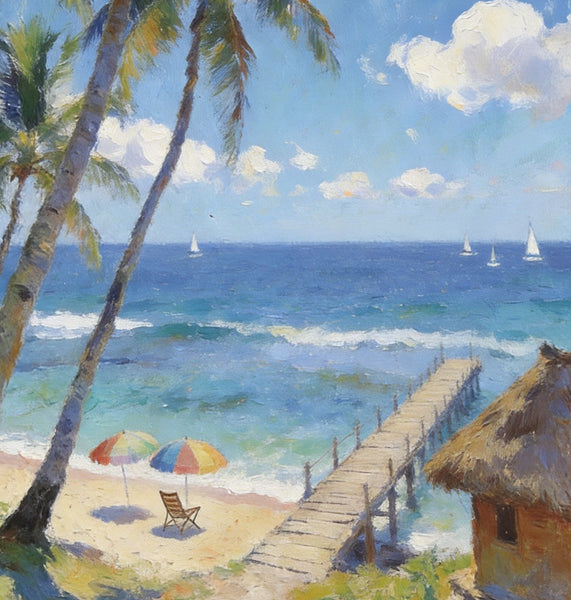 Heavy Texture Artwork, Palm Trees on the Beach, Seashore Paintings, Canvas Paintings for Bedroom, Original Landscape Paintings, Small Oil Paintings, Hand Painted Canvas Wall Art-artworkcanvas
