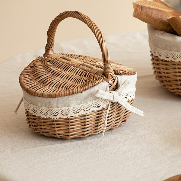 Picnic Storage Basket with Handle, Extra Large Kitchen Storage Baskets, Natural Hand-woven Wicker Storage Basket, Lovely Willow Weaving Baskets for Vegetable, Natural Fruit Storage Baskets