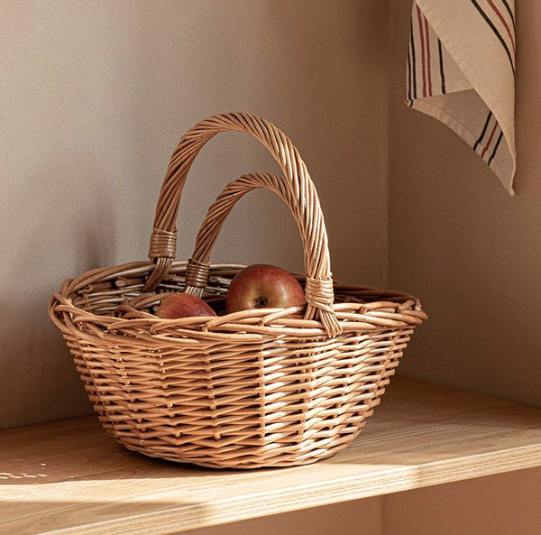 Large Picnic Food Basket with Handle, Lovely Willow Weaving Baskets for Vegetable, Natural Hand-woven Wicker Storage Basket, Natural Fruit Basket, Kitchen Storage Baskets-artworkcanvas