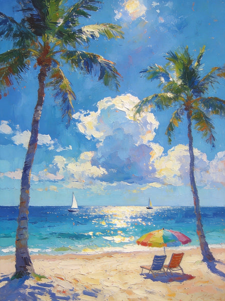 Coastal Serenity Scene, Palm Trees Seashore Paintings, Hand Painted Canvas Wall Art, Original Artwork, Small Oil Paintings, Heavy Texture Artwork, Small Canvas Paintings-artworkcanvas