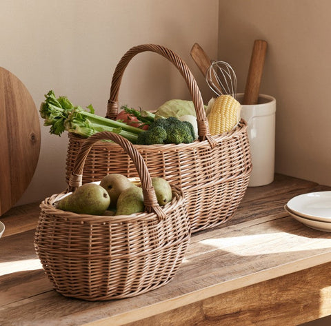 Large Picnic Food Basket with Handle, Natural Hand-woven Wicker Storage Basket, Willow Weaving Baskets for Vegetable, Natural Fruit Basket, Kitchen Storage Baskets-artworkcanvas