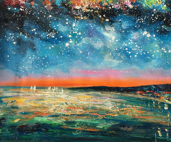 Landscape Painting, Starry Night Oil Painting, Original Wall Art, Custom Large Canvas Art