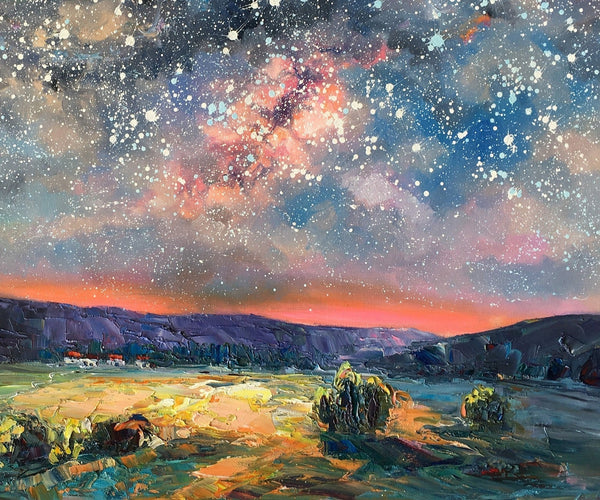 Abstract Landscape Painting, Starry Night Sky Painting, Heavy Texture Painting, Impasto Painting, Custom Wall Art Paintings for Living Room
