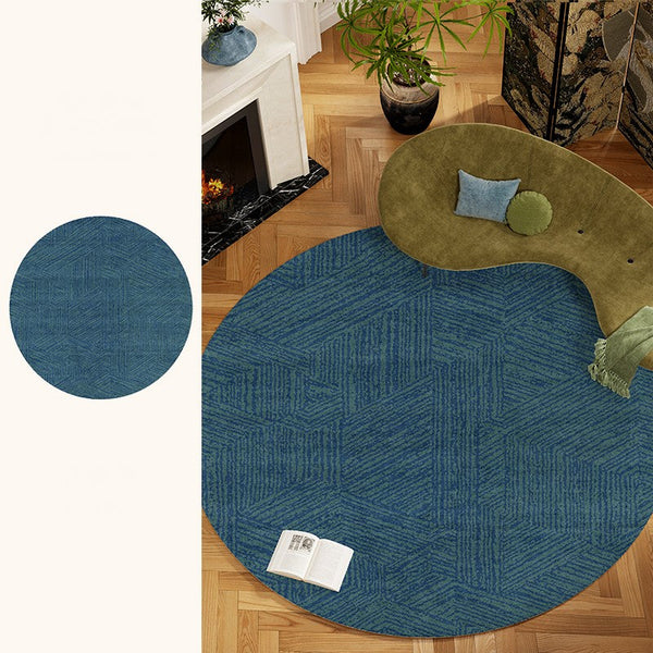 Geometric Round Rugs for Dining Room, Blue Contemporary Modern Rugs, Mid Century Round Modern Rugs under Chairs, Bedroom Abstract Modern Area Rugs