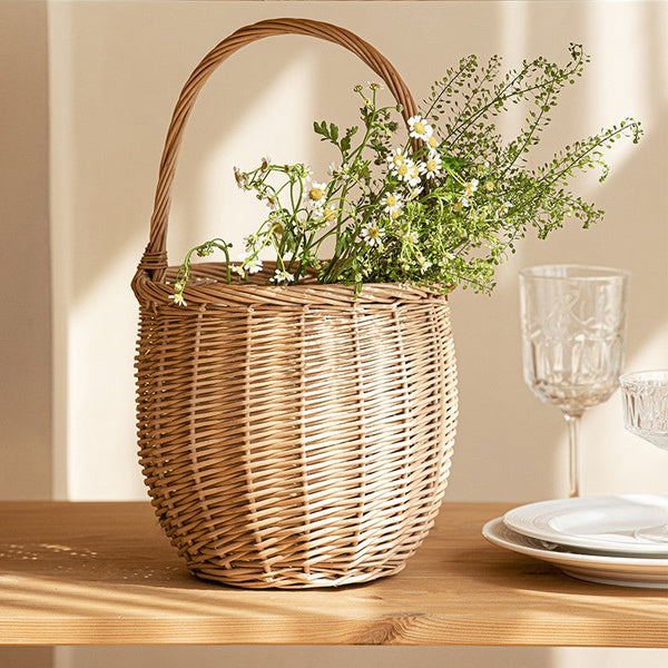Wicker Storage Basket for Kitchen, Hand-woven Picnic Food Basket with Handle, Willow Weaving Baskets for Vegetable, Natural Fruit Basket, Storage Basket for Shelves-artworkcanvas