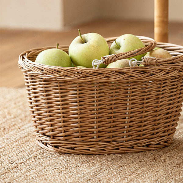 Kitchen Storage Baskets, Small Picnic Food Basket with Handle, Natural Hand-woven Wicker Storage Basket, Willow Weaving Baskets for Vegetable, Natural Fruit Basket-artworkcanvas
