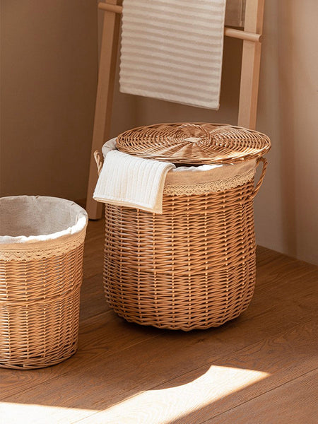 Hand-woven Wicker Storage Basket for Clothes, Large Round Storage Basket for Clothes, Willow Weaving Baskets for Clothes, Extra Large Kitchen Storage Baskets-artworkcanvas