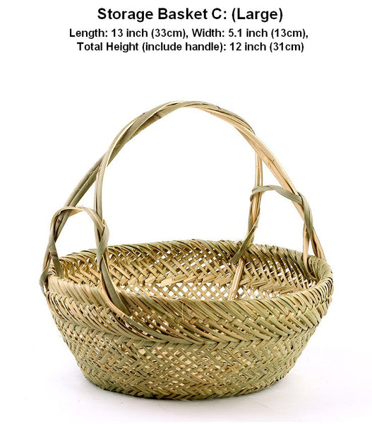 Large Picnic Food Basket with Handle, Natural Hand-woven Bamboo Basket, Lovely Bamboo Baskets for Vegetable, Natural Fruit Basket Kitchen Storage Baskets-artworkcanvas