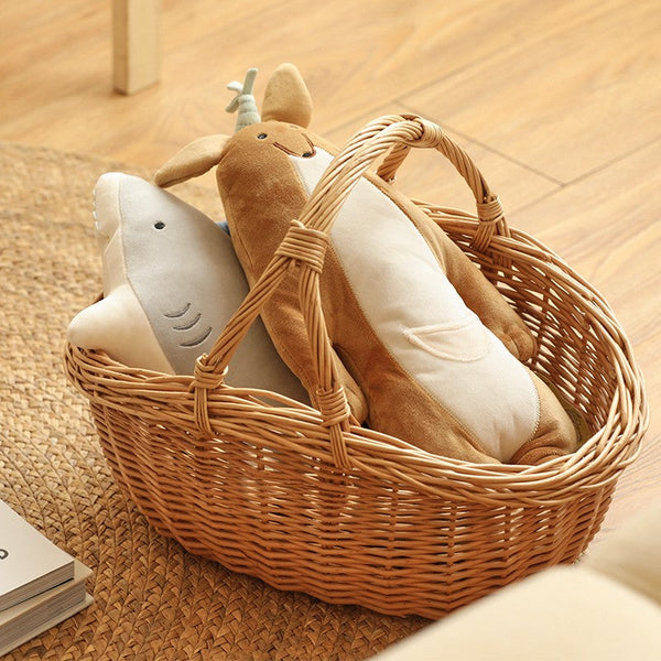 Large Kitchen Storage Baskets, Picnic Storage Basket with Handle, Hand-woven Wicker Storage Basket, Willow Weaving Baskets for Vegetable, Natural Fruit Basket-artworkcanvas