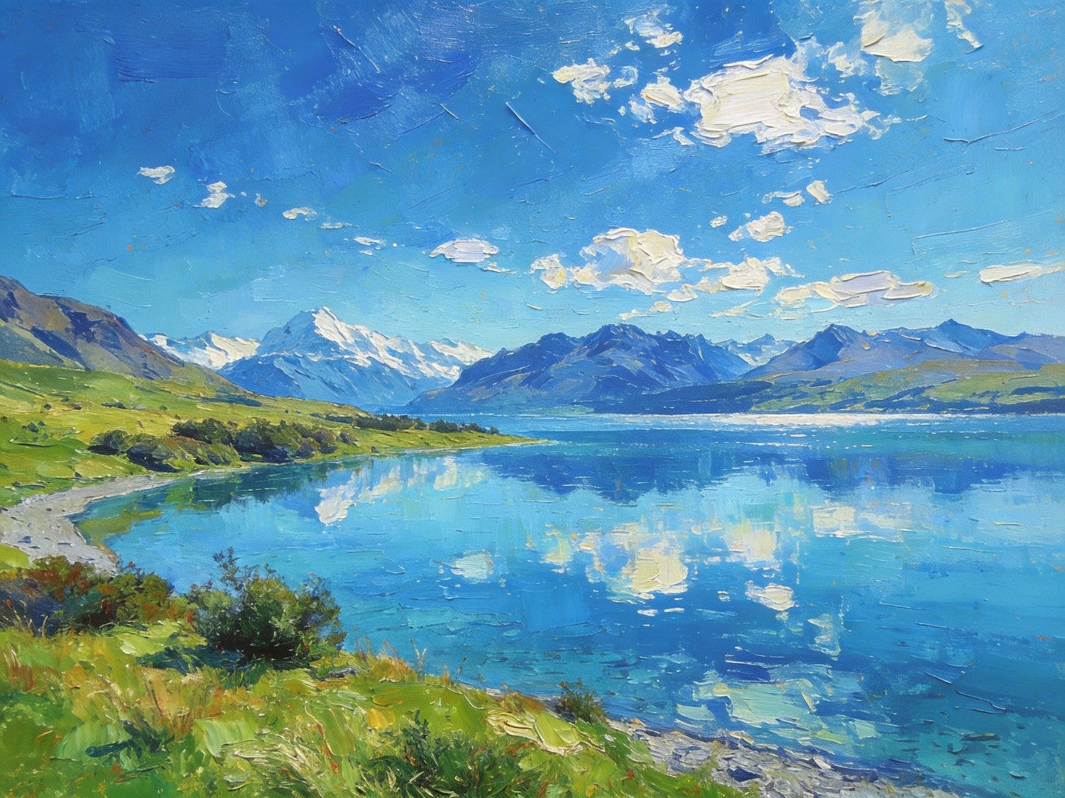 Mountain Landscape Paintings, New Zealand Lake Charm, Small