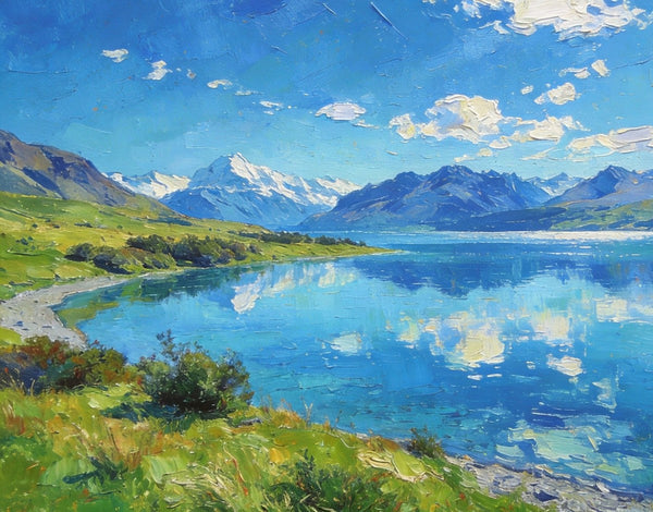 Mountain Landscape Paintings, New Zealand Lake Charm, Small Paintings on Canvas, Original Landscape Paintings, Hand Painted Canvas Artwork-artworkcanvas