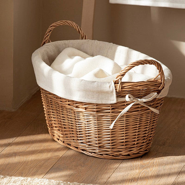 Large Kitchen Round Storage Baskets, Large Food Storage Basket with Handle, Natural Hand-woven Wicker Storage Basket for Clothes, Willow Weaving Baskets for Toys-artworkcanvas